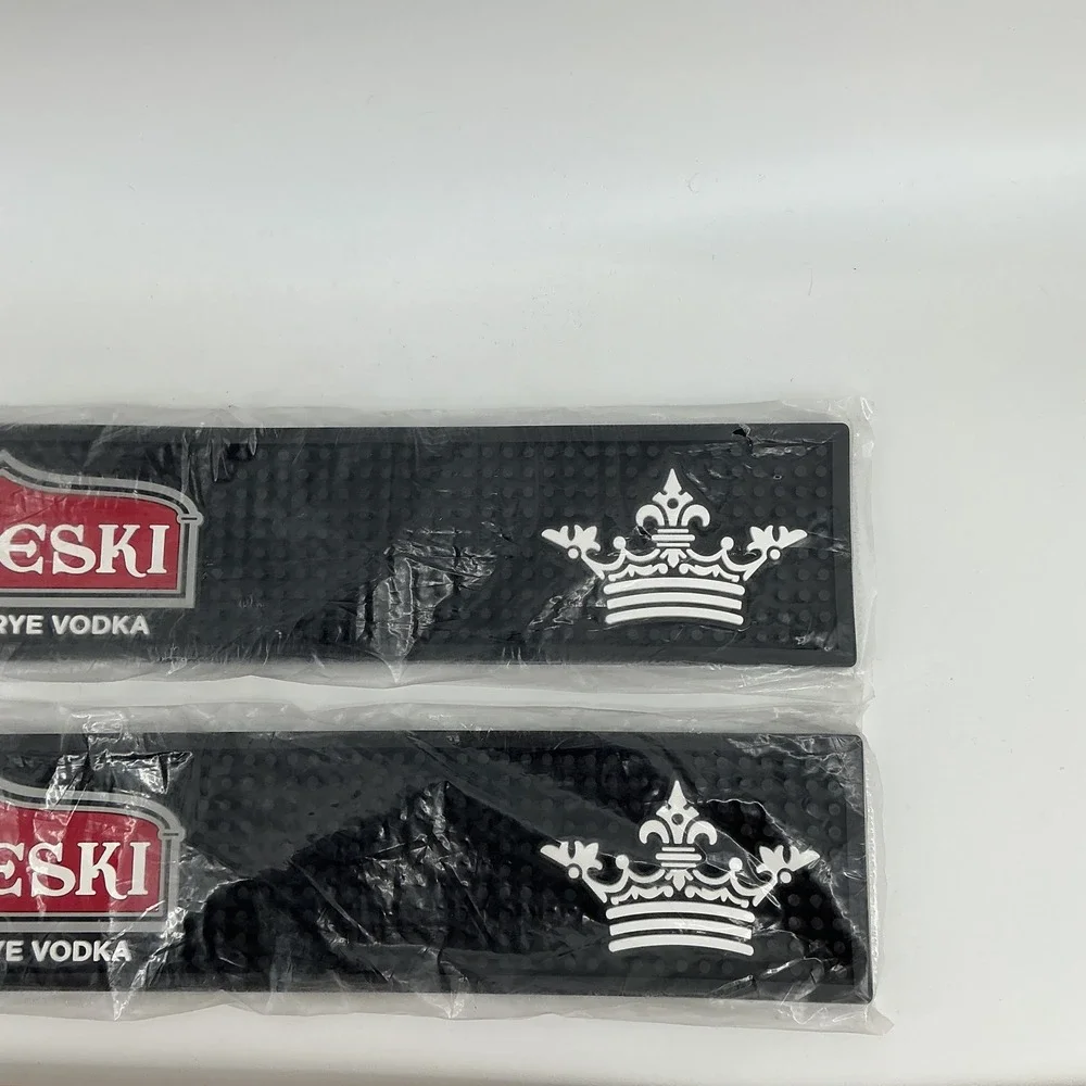 Sobieski Vodka Bar Rail Mats Pair Black Rubber Spill Runner Set of‎ 2 23.5 Inch